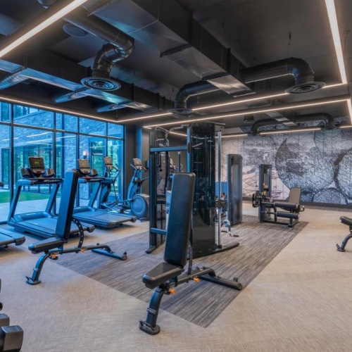 a gym with exercise equipment